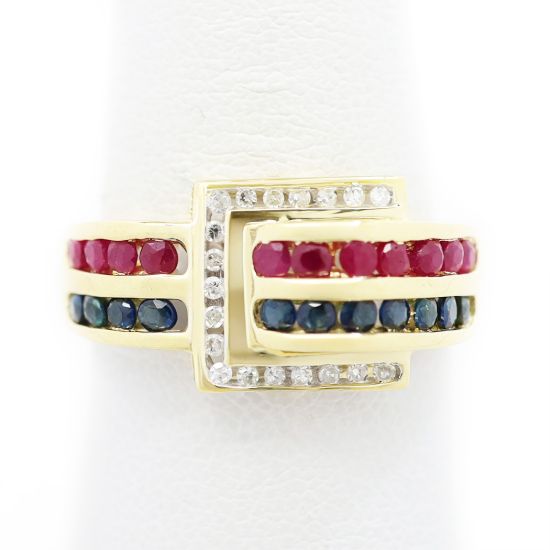 Picture of 14K Yellow Gold Diamond, Ruby & Sapphire Ring