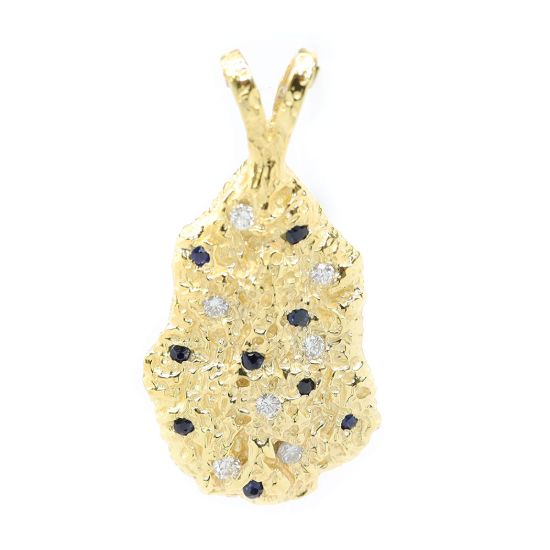 Picture of 14k Yellow Gold Diamond & Sapphire Nugget Pendant