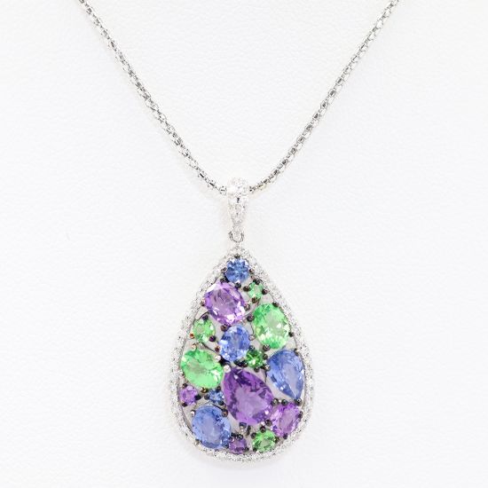 Picture of 14k White Gold Diamond, Sapphire, Tsavorite Garnet, & Amethyst Pendant