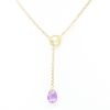 Picture of 14k Yellow Gold Briolette Drop Amethyst & Diamond Necklace