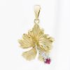 Picture of 14k Yellow Gold Ruby & Diamond Hibiscus Pendant