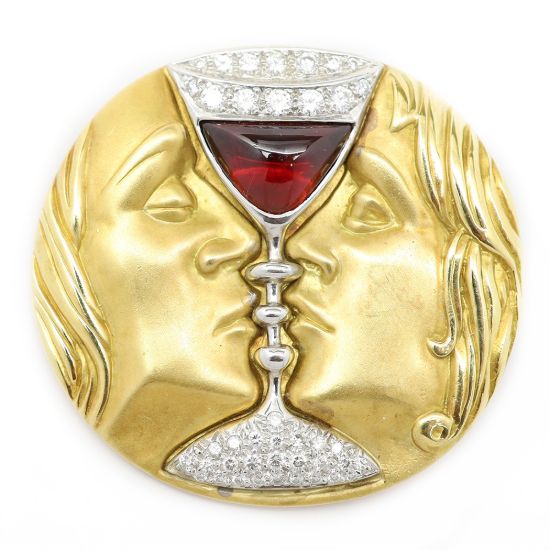 Picture of Henryk Kaston 18K Yellow Gold After Dali Tristan and Isolde Diamond Garnet Brooch