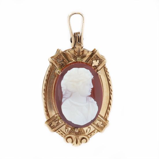 Picture of Victorian 10k Gold Hard Stone Cameo Watch Fob/Locket